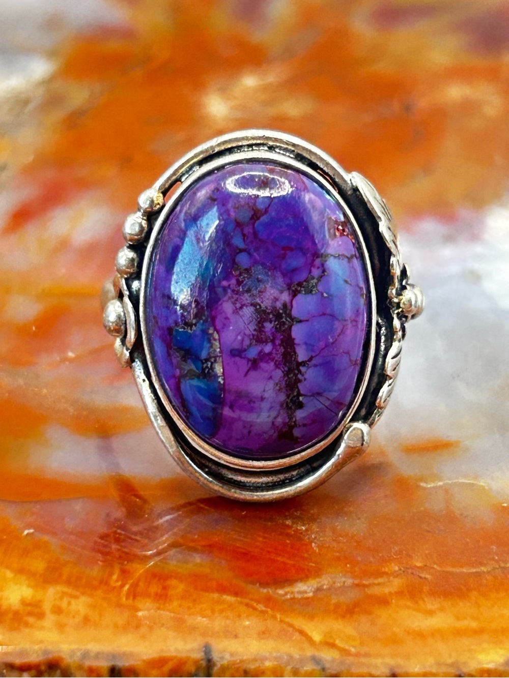 Sterling Silver Ring with Purple Turquoise -  size 8